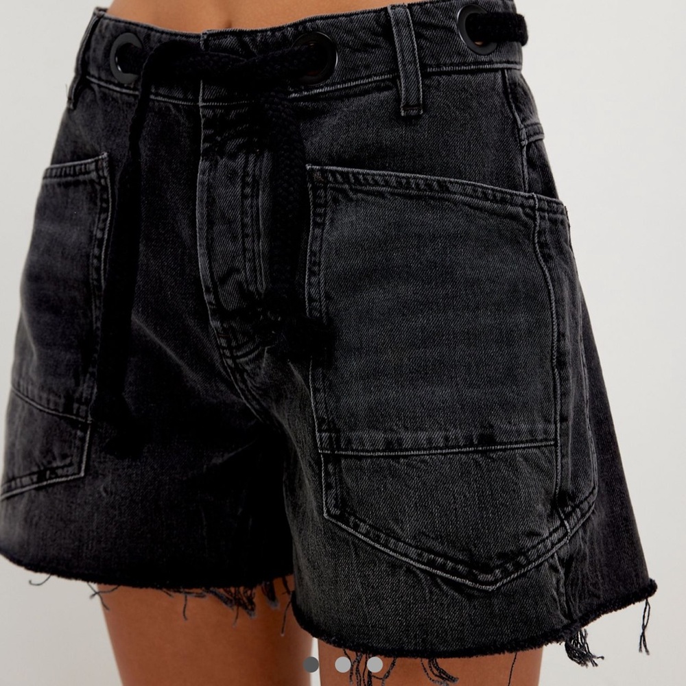 Free People Black Jean Shorts High-Waisted Distressed